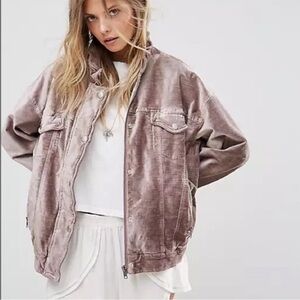 Free People Velvet Trucker Jacket Plum